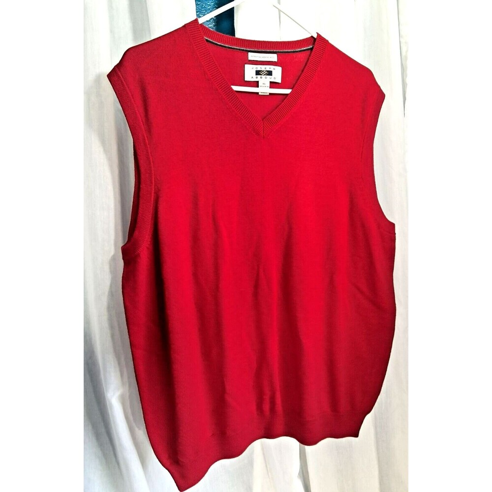 100% Extra Fine Merino Wool Pullover Sweater Vest Solid Red Joseph Abboud XL